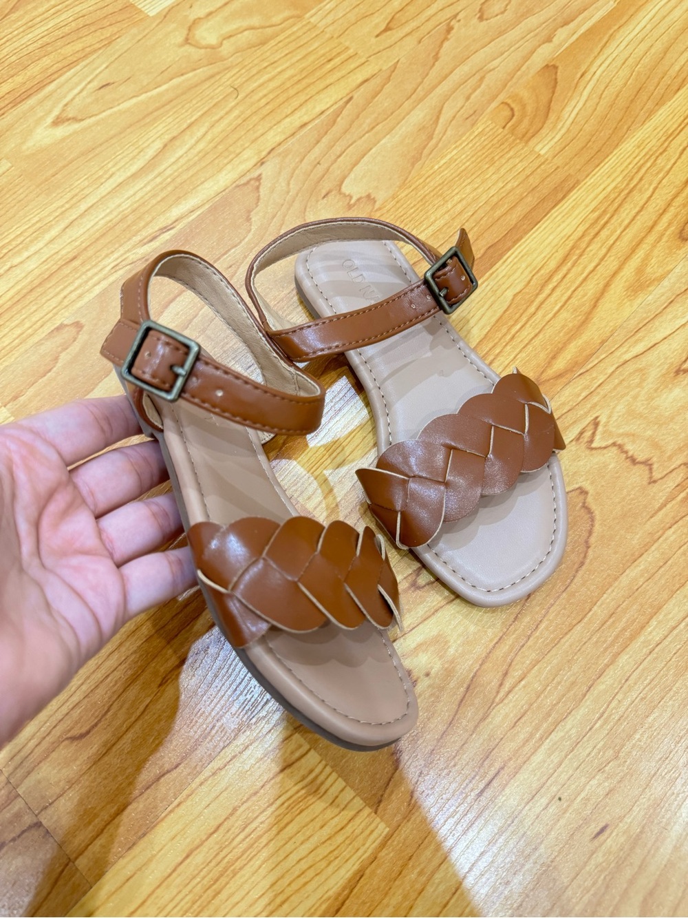 Girls Braided Ankle-Strap Sandals in Brown
